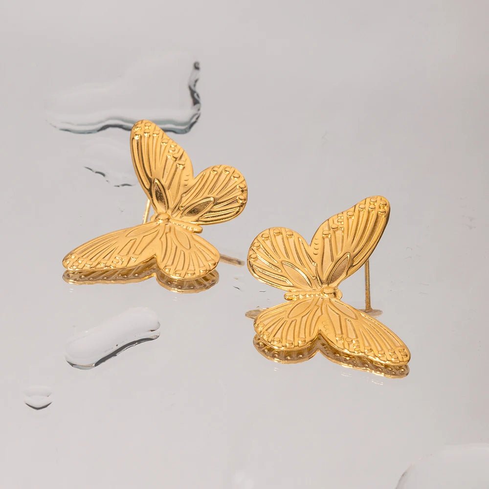 Stainless Steel Waterproof Golden Butterfly Earrings - WS JewelleryStainless Steel