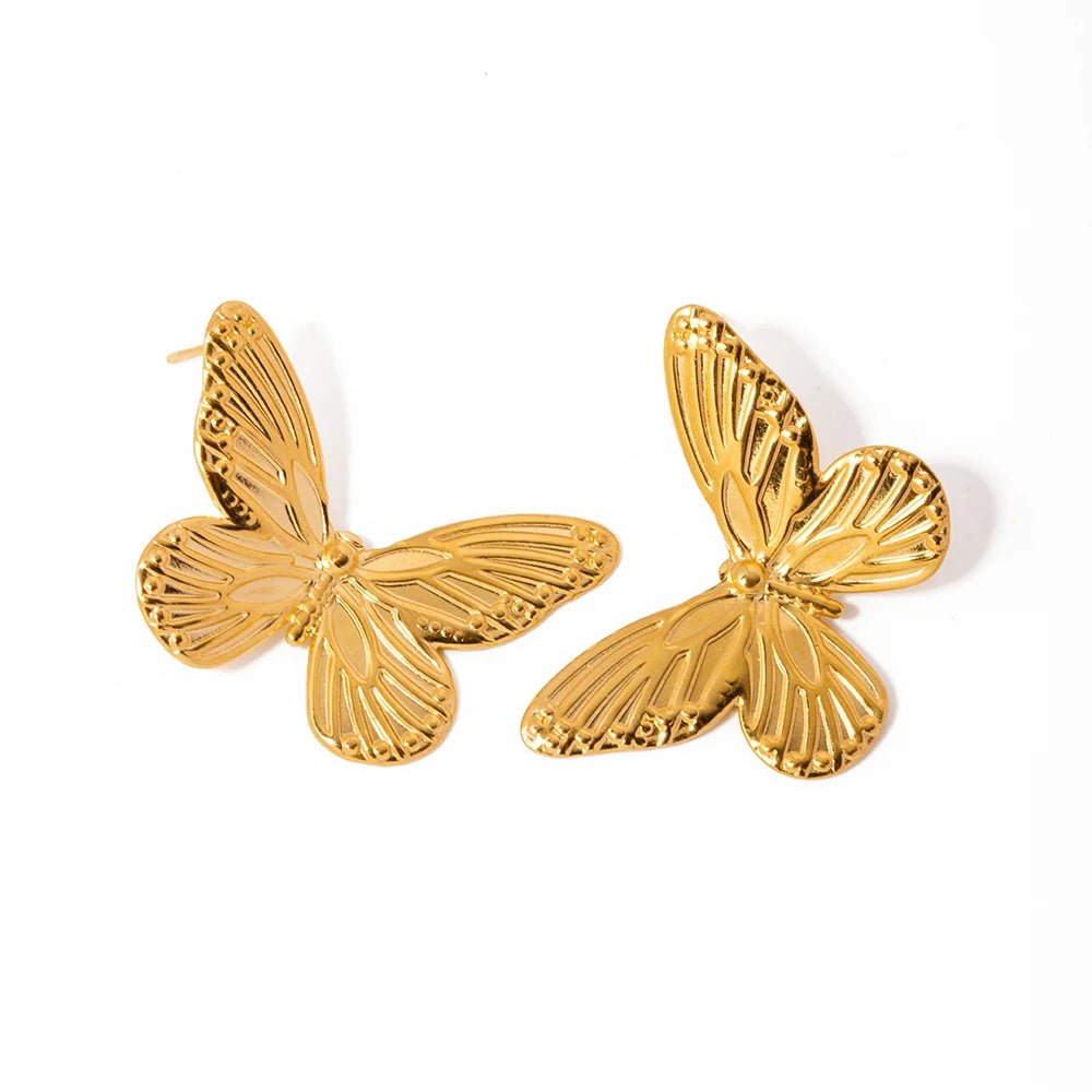 Stainless Steel Waterproof Golden Butterfly Earrings - WS JewelleryStainless Steel