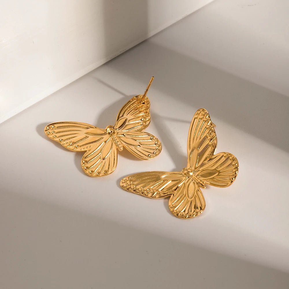 Stainless Steel Waterproof Golden Butterfly Earrings - WS JewelleryStainless Steel