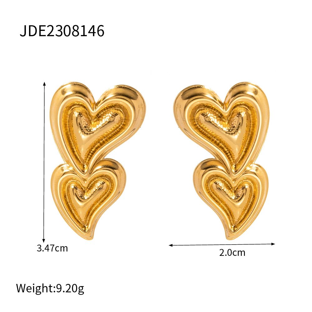 Stainless Steel Waterproof Heart Double Layer Earrings - WS JewelleryStainless Steel