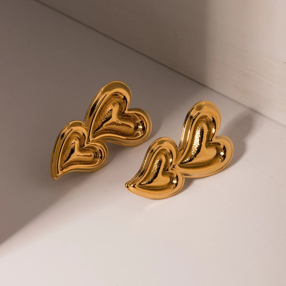 Stainless Steel Waterproof Heart Double Layer Earrings - WS JewelleryStainless Steel