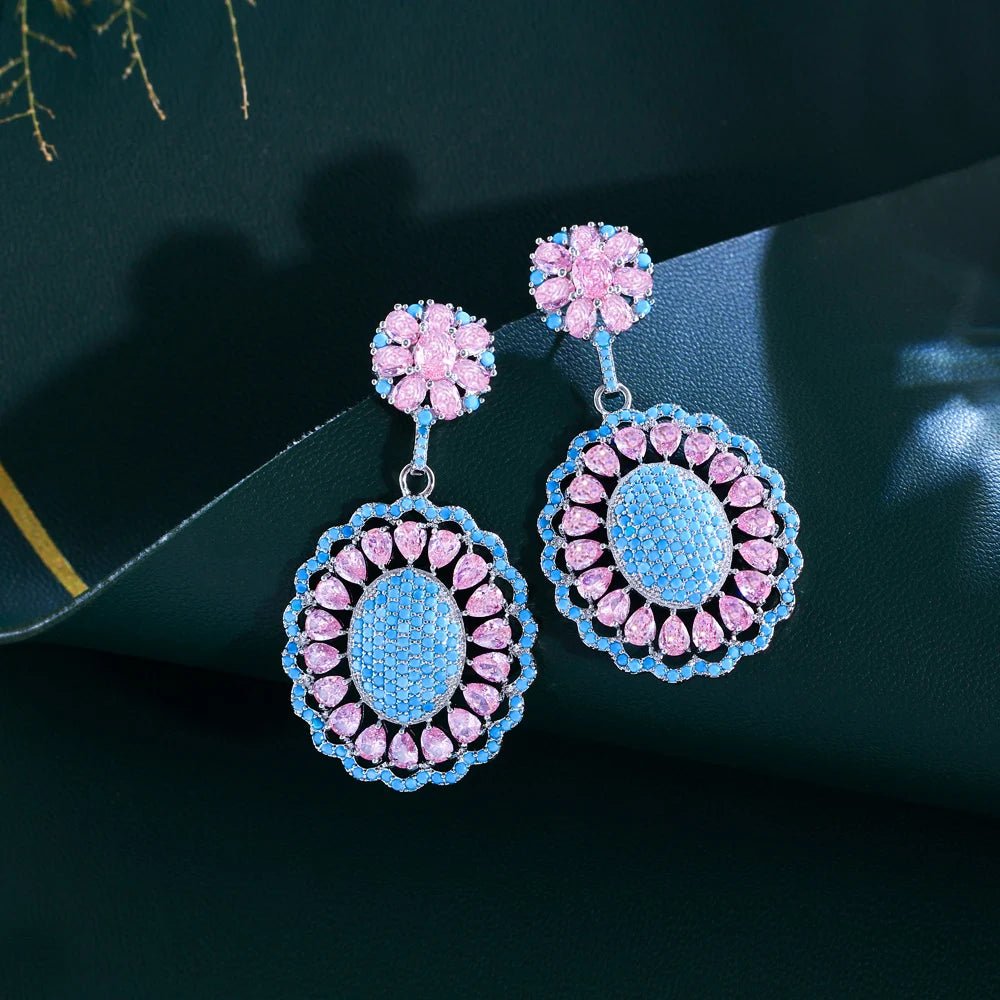 EarringsSummer Light Blue and Pink Flower Earrings CZ736 - WS JewelleryBridal EarringEarringLuxury Earring
