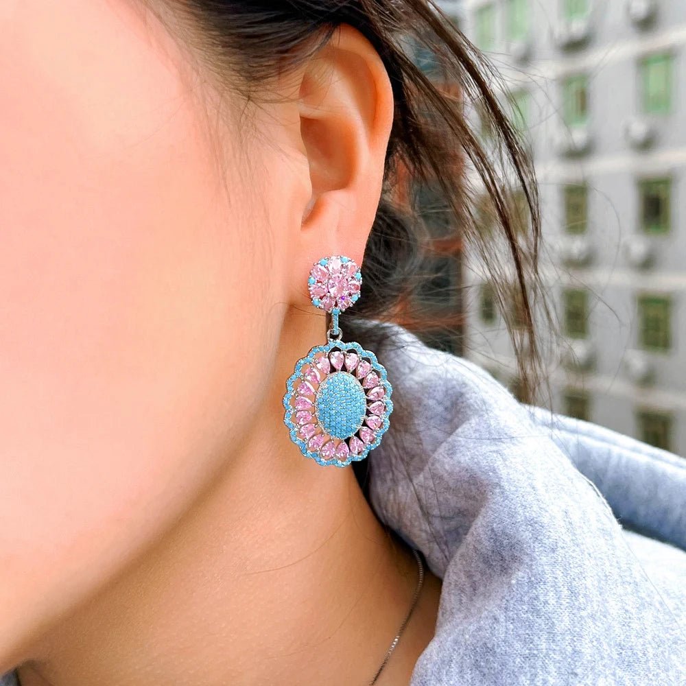 EarringsSummer Light Blue and Pink Flower Earrings CZ736 - WS JewelleryBridal EarringEarringLuxury Earring