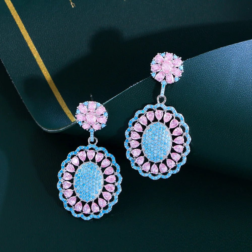 EarringsSummer Light Blue and Pink Flower Earrings CZ736 - WS JewelleryBridal EarringEarringLuxury Earring