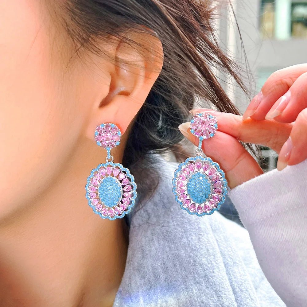 EarringsSummer Light Blue and Pink Flower Earrings CZ736 - WS JewelleryBridal EarringEarringLuxury Earring