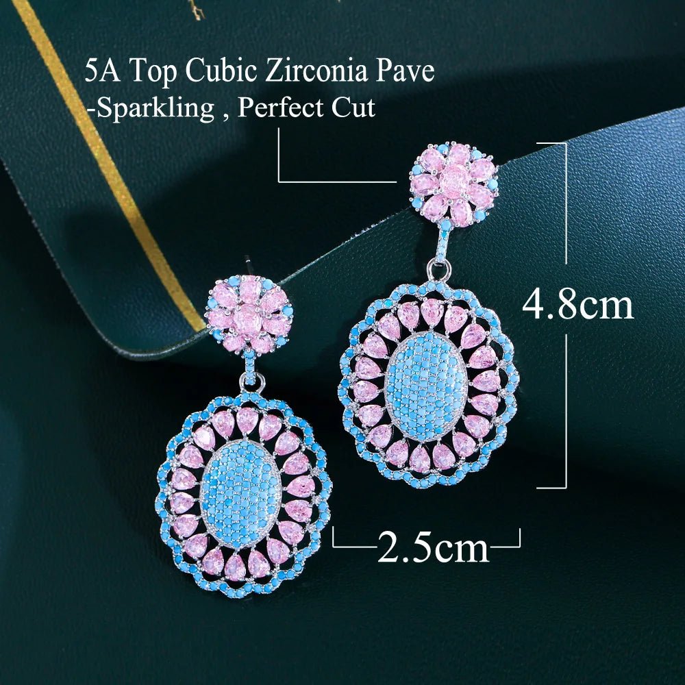 EarringsSummer Light Blue and Pink Flower Earrings CZ736 - WS JewelleryBridal EarringEarringLuxury Earring