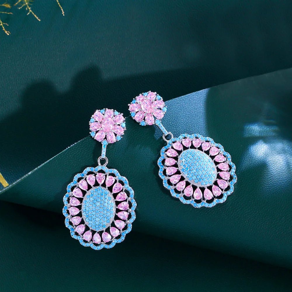 EarringsSummer Light Blue and Pink Flower Earrings CZ736 - WS JewelleryBridal EarringEarringLuxury Earring