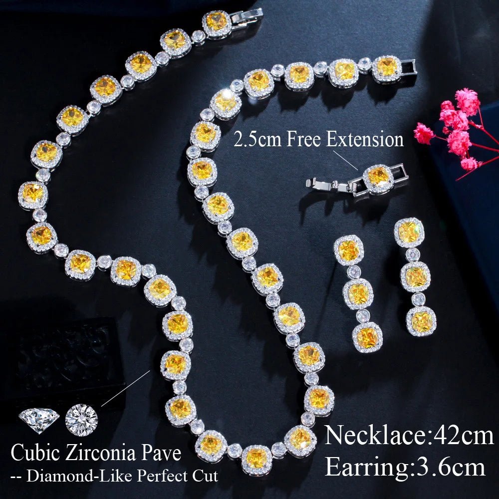 Jewellery SetSuper Shiny Square Yellow Bridal Necklace Jewelry Sets T590 - WS JewelleryBridal Jewelery SetJewellery SetLuxury Jewelery Set