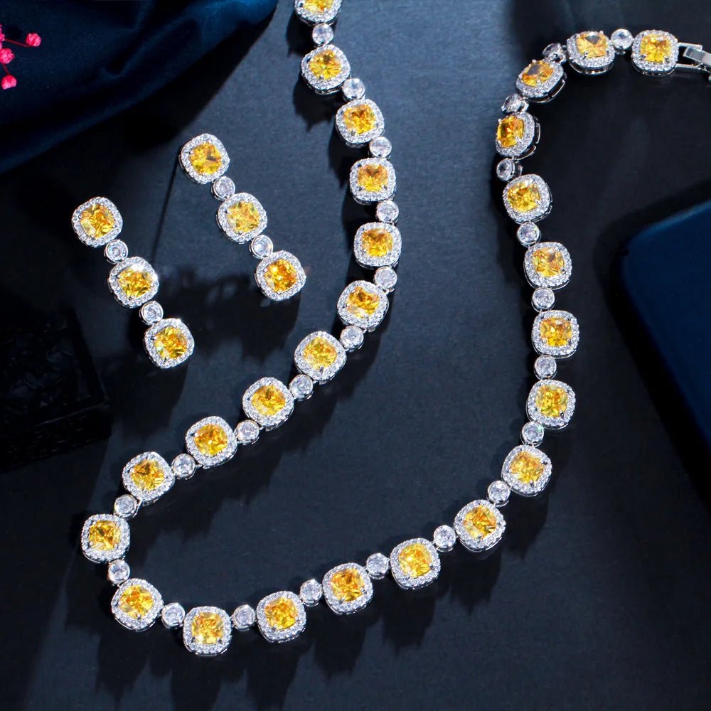 Jewellery SetSuper Shiny Square Yellow Bridal Necklace Jewelry Sets T590 - WS JewelleryBridal Jewelery SetJewellery SetLuxury Jewelery Set