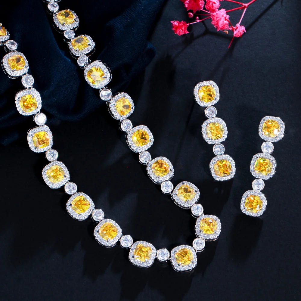Jewellery SetSuper Shiny Square Yellow Bridal Necklace Jewelry Sets T590 - WS JewelleryBridal Jewelery SetJewellery SetLuxury Jewelery Set