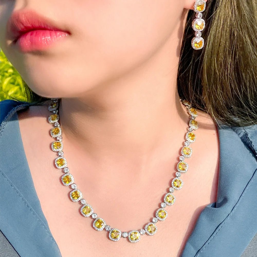 Jewellery SetSuper Shiny Square Yellow Bridal Necklace Jewelry Sets T590 - WS JewelleryBridal Jewelery SetJewellery SetLuxury Jewelery Set