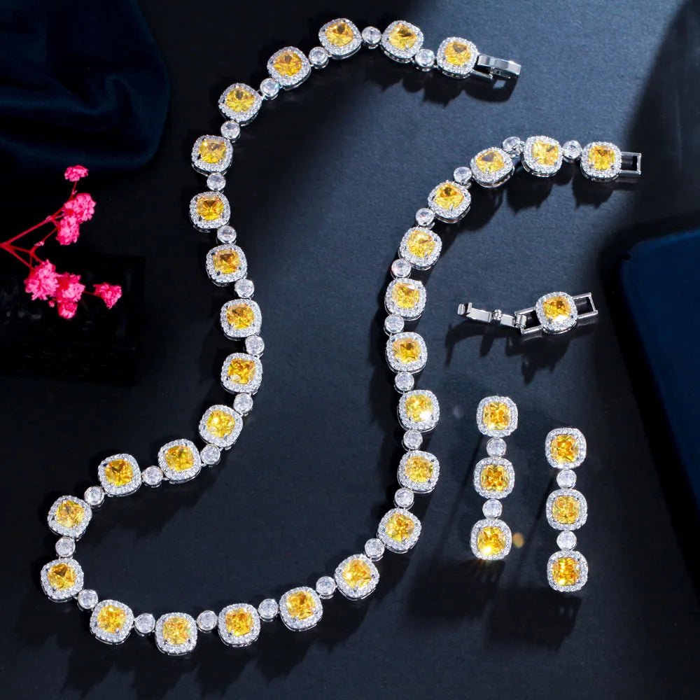Jewellery SetSuper Shiny Square Yellow Bridal Necklace Jewelry Sets T590 - WS JewelleryBridal Jewelery SetJewellery SetLuxury Jewelery Set