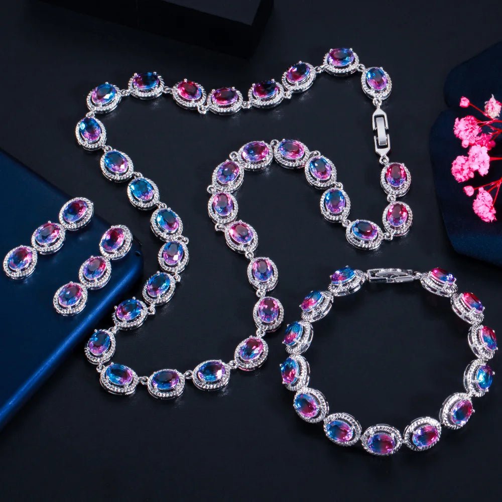 Jewellery SetTourmaline Rainbow Crystal Earring Necklace Bracelet Jewelry Sets T537 - WS JewelleryJewellery SetLuxury Jewelery Set