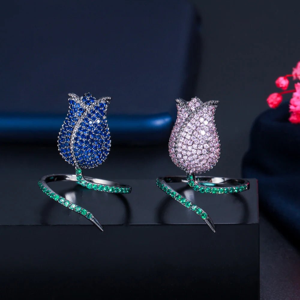 RingsTulips Flower Adjustable Ring R193 - WS JewelleryBridal RingCocktail RingFlower Ring