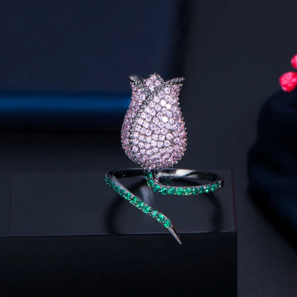 RingsTulips Flower Adjustable Ring R193 - WS JewelleryBridal RingCocktail RingFlower Ring