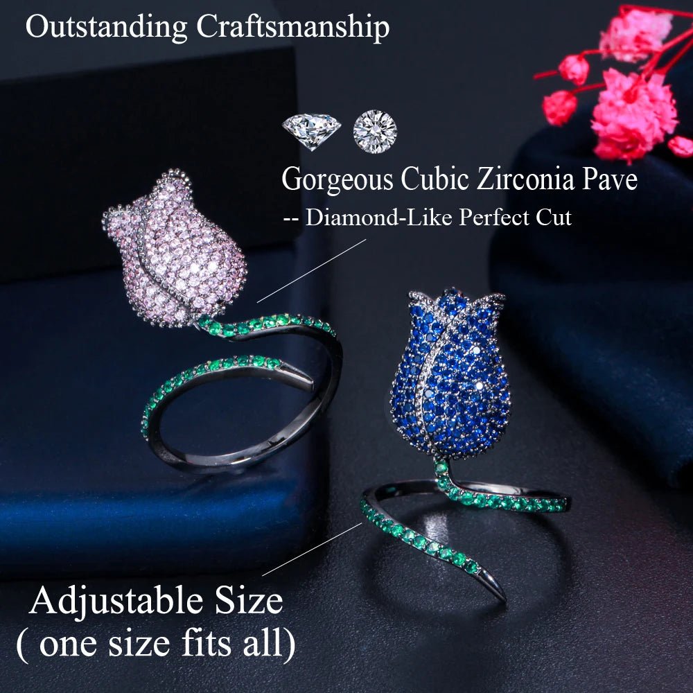 RingsTulips Flower Adjustable Ring R193 - WS JewelleryBridal RingCocktail RingFlower Ring
