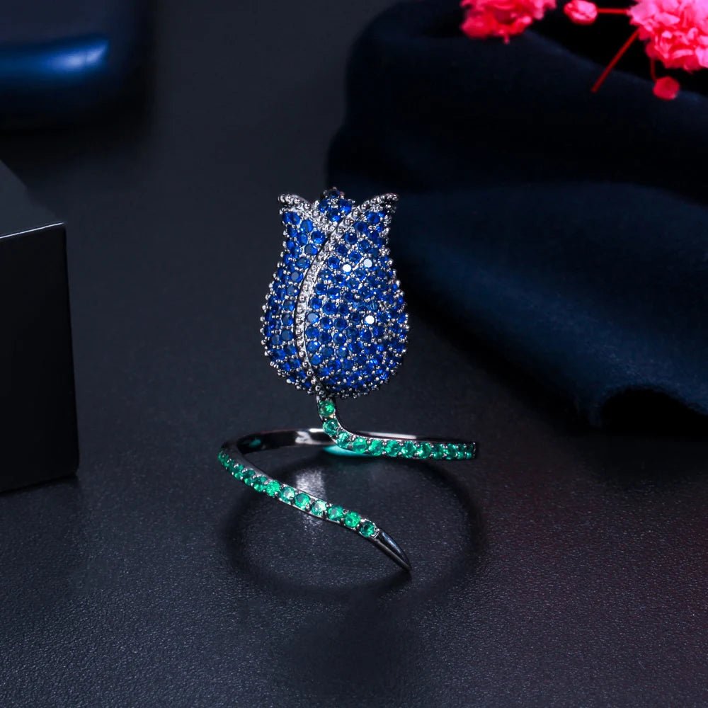 RingsTulips Flower Adjustable Ring R193 - WS JewelleryBridal RingCocktail RingFlower Ring