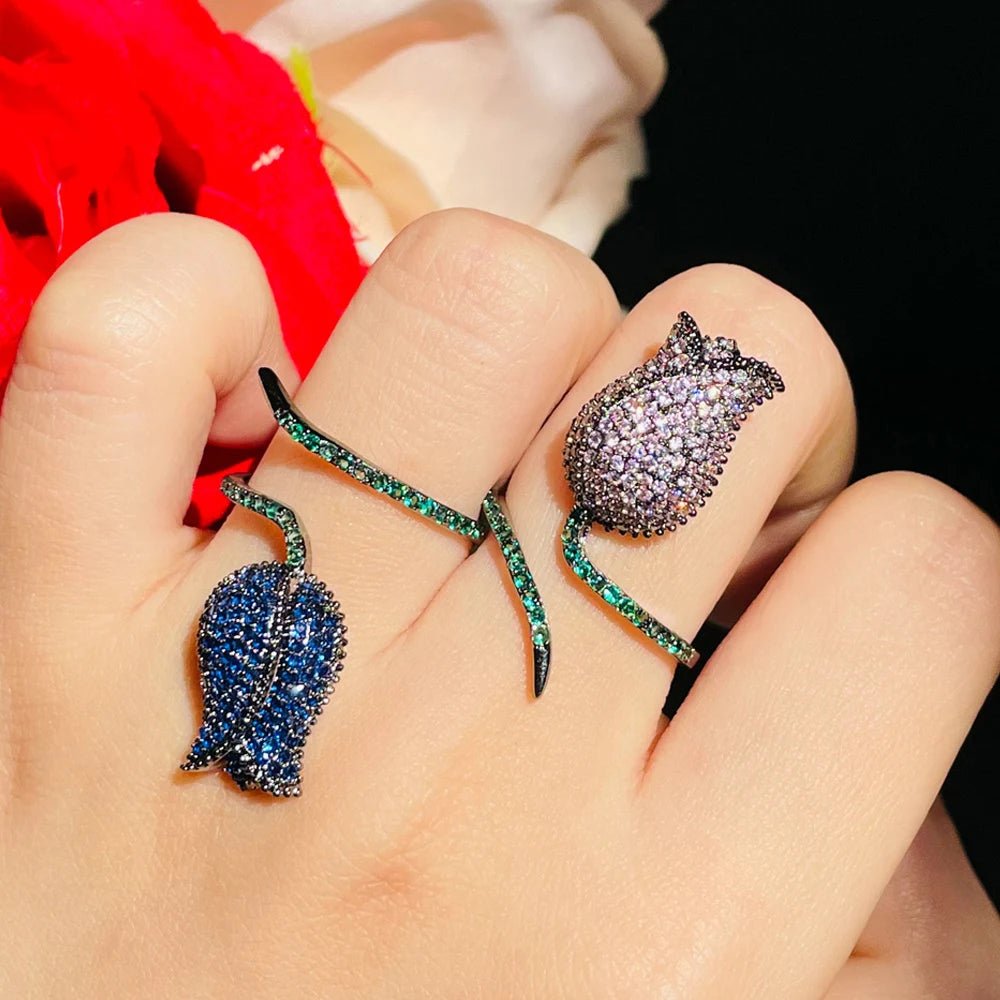 RingsTulips Flower Adjustable Ring R193 - WS JewelleryBridal RingCocktail RingFlower Ring