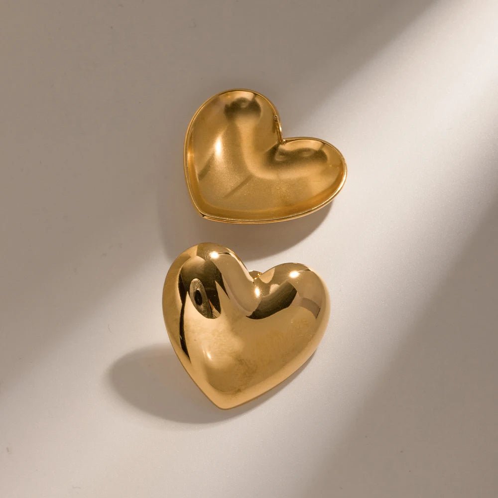 Vintage 18k Gold Plated Stainless Steel Heart Stud Earrings - WS JewelleryStainless Steel