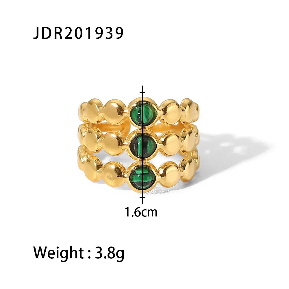 Vintage 18K GP WaterProof Malachite Open Ring - WS JewelleryStainless Steel