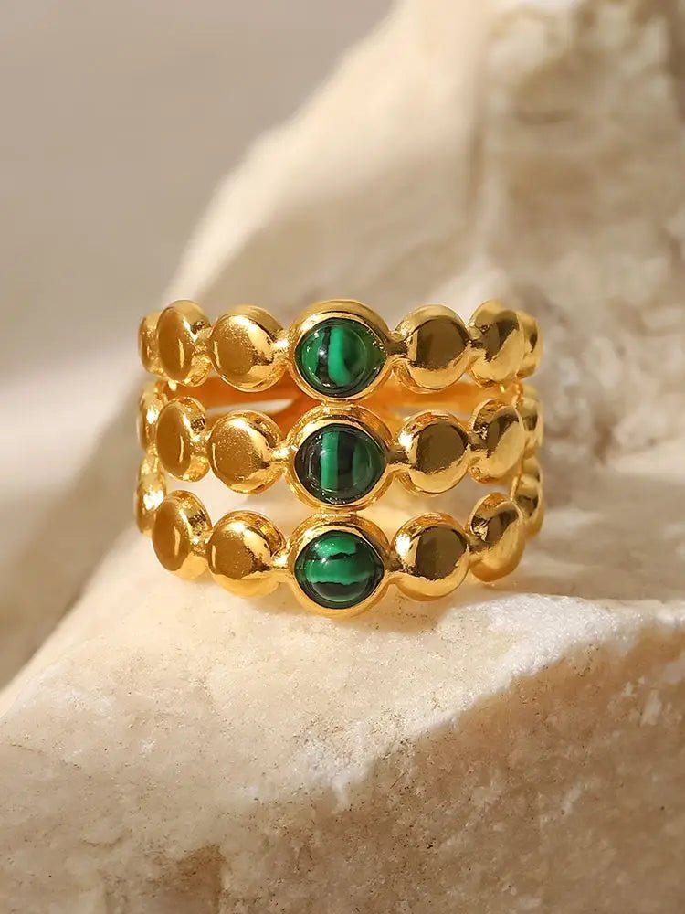 Vintage 18K GP WaterProof Malachite Open Ring - WS JewelleryStainless Steel
