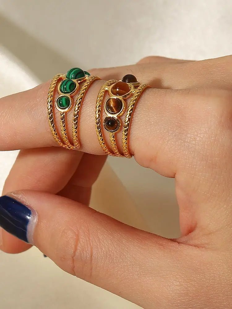 Vintage 18K GP WaterProof Malachite Open Ring - WS JewelleryStainless Steel
