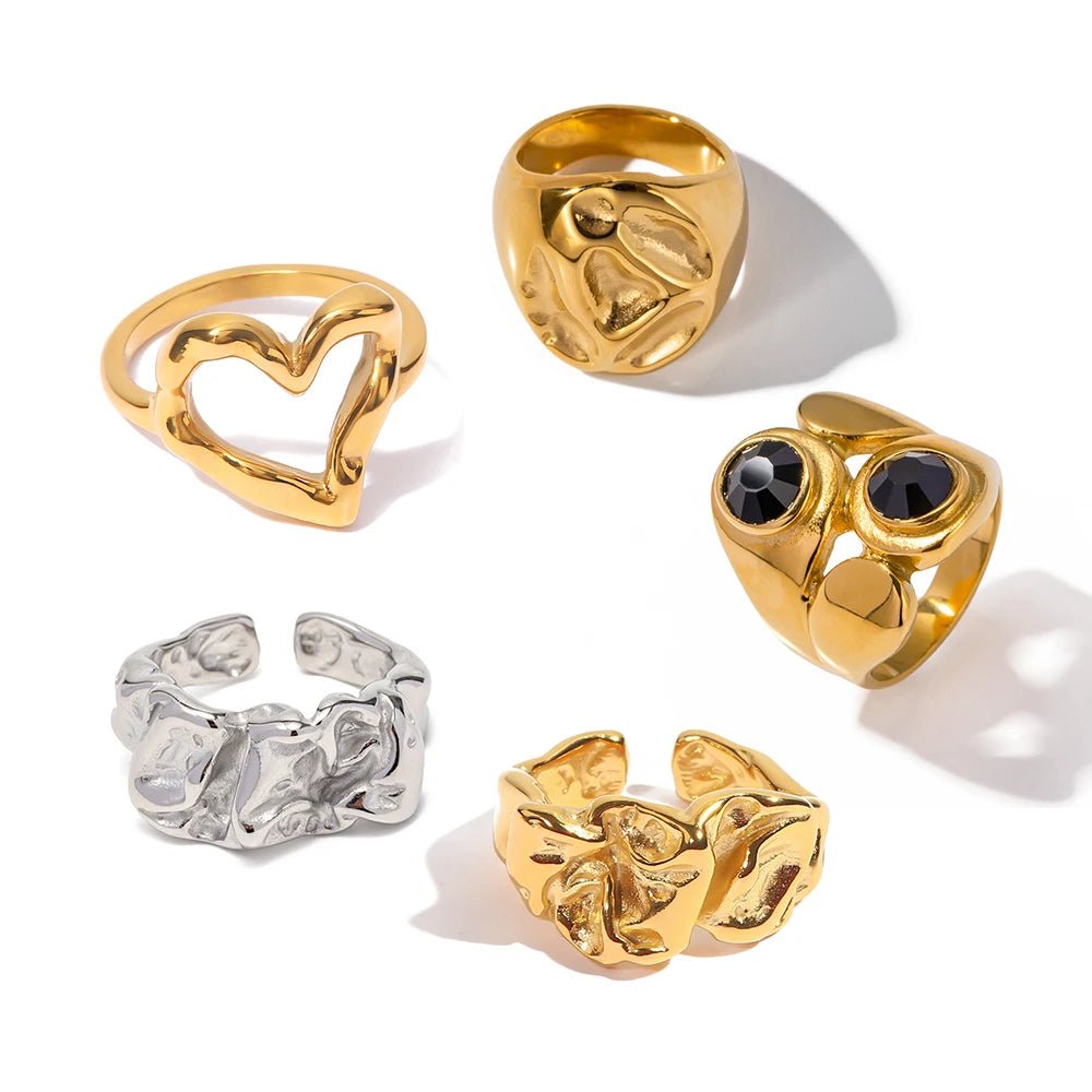 Vintage Geometric Waterproof Stainless Steel Heart Shaped Ring Charm Ring - WS JewelleryStainless Steel
