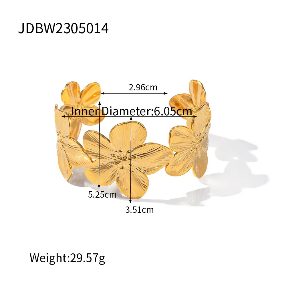 Waterproof Stainless Steel 18K GP Flower Wide Bracelet - WS JewelleryStainless Steel