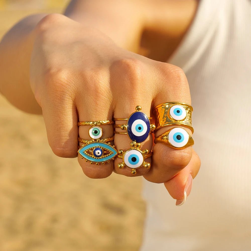 Waterproof Stainless Steel Golden Devil Eye Bead Ring - WS JewelleryStainless Steel