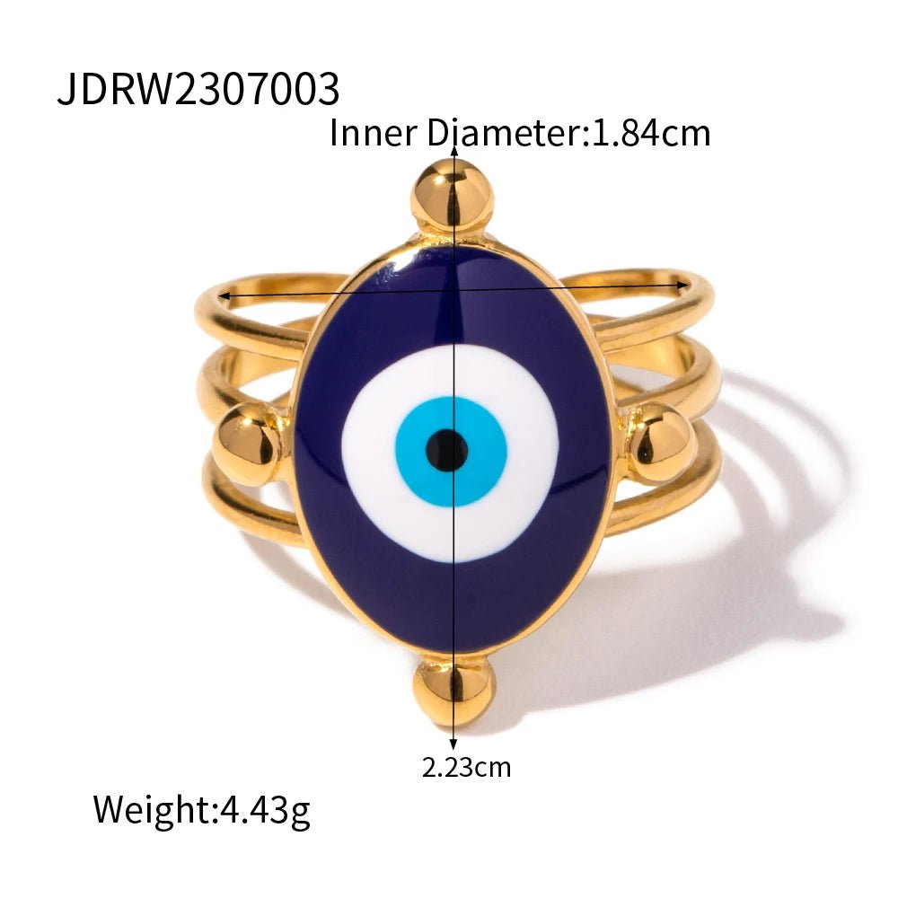Waterproof Stainless Steel Golden Devil Eye Bead Ring - WS JewelleryStainless Steel