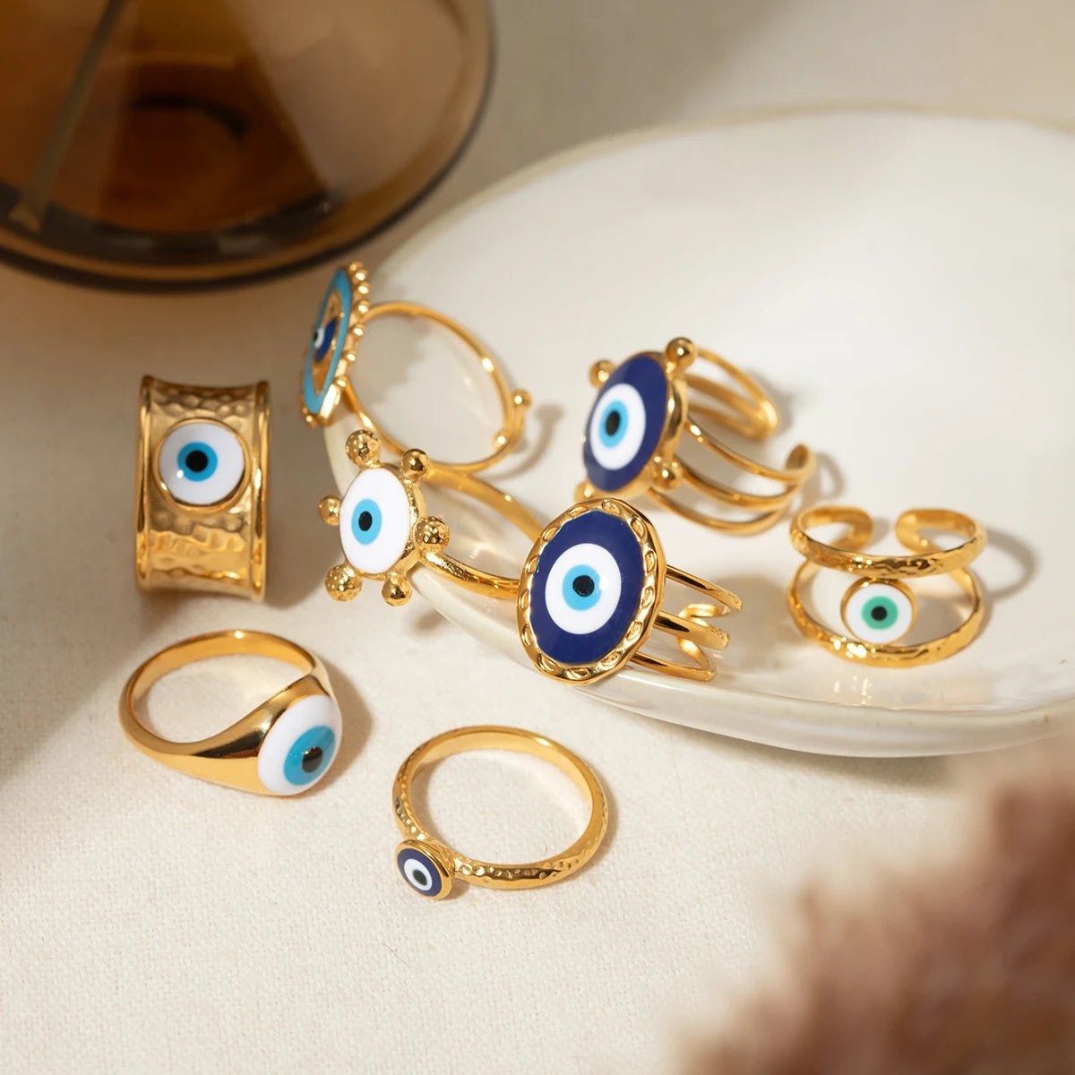 Waterproof Stainless Steel Golden Devil Eye Bead Ring - WS JewelleryStainless Steel