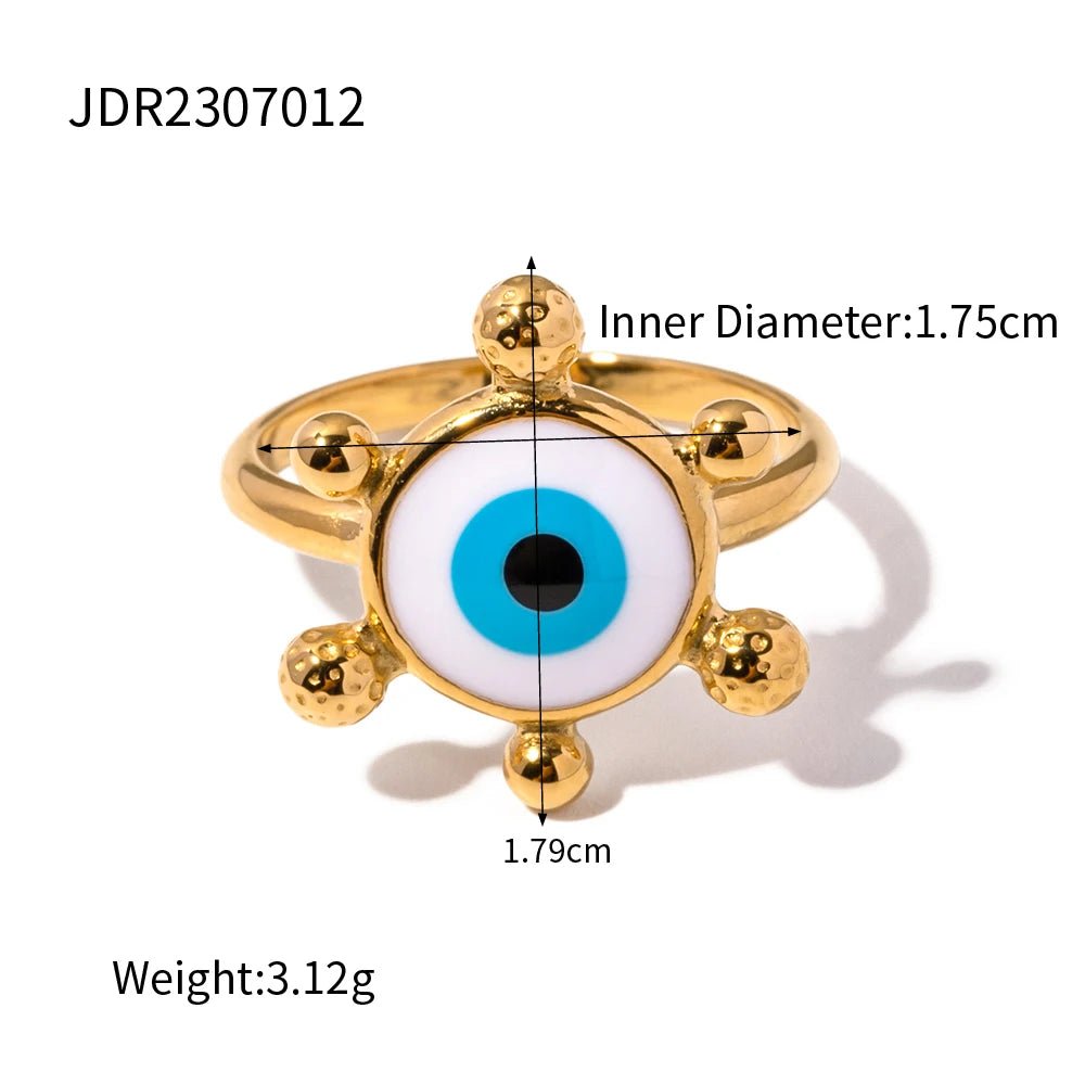 Waterproof Stainless Steel Golden Devil Eye Bead Ring - WS JewelleryStainless Steel