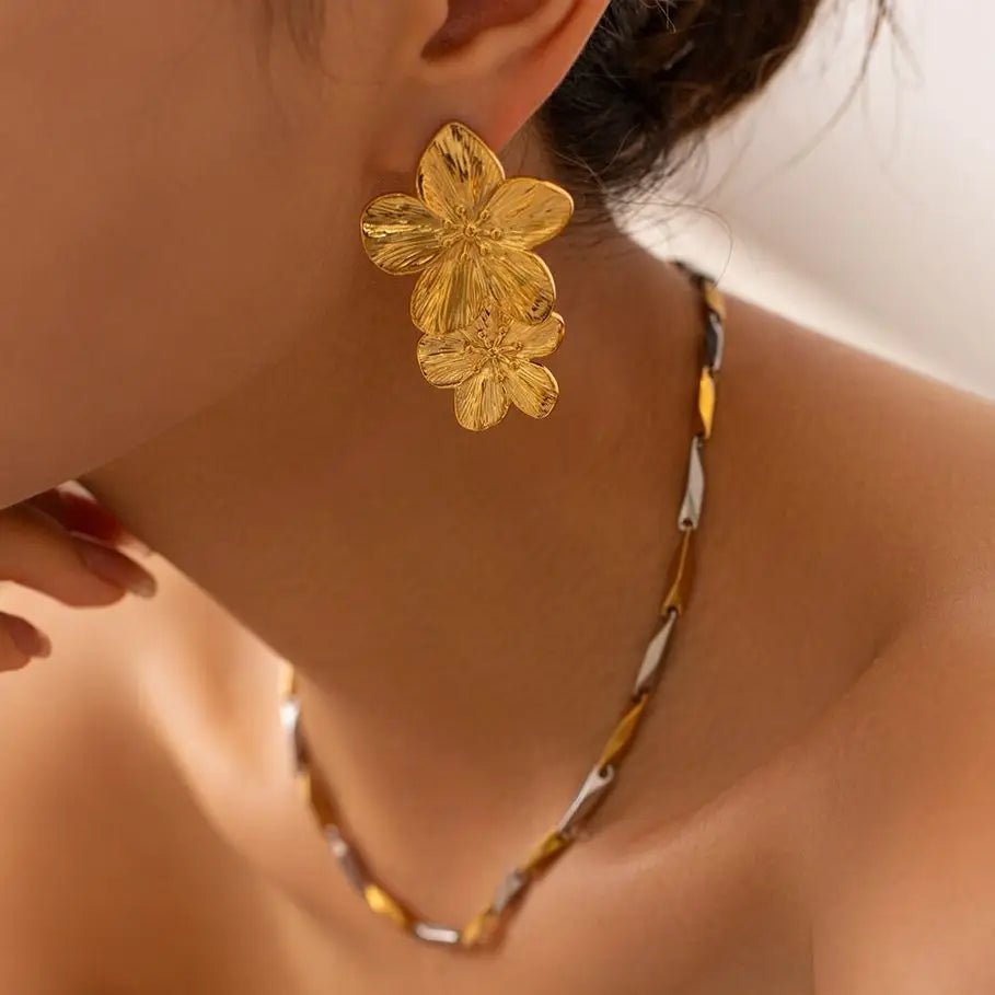 Waterproof Vintage Gold Stainless Steel Flower Earrings - WS JewelleryStainless Steel