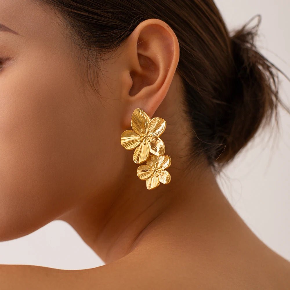Waterproof Vintage Gold Stainless Steel Flower Earrings - WS JewelleryStainless Steel