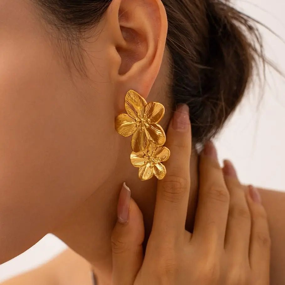 Waterproof Vintage Gold Stainless Steel Flower Earrings - WS JewelleryStainless Steel