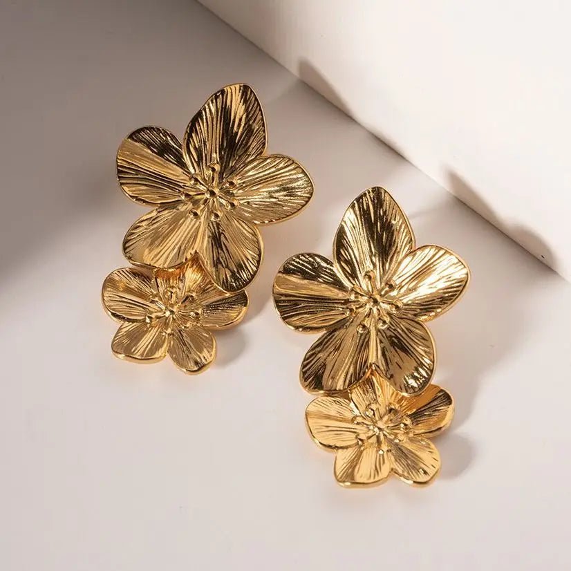 Waterproof Vintage Gold Stainless Steel Flower Earrings - WS JewelleryStainless Steel