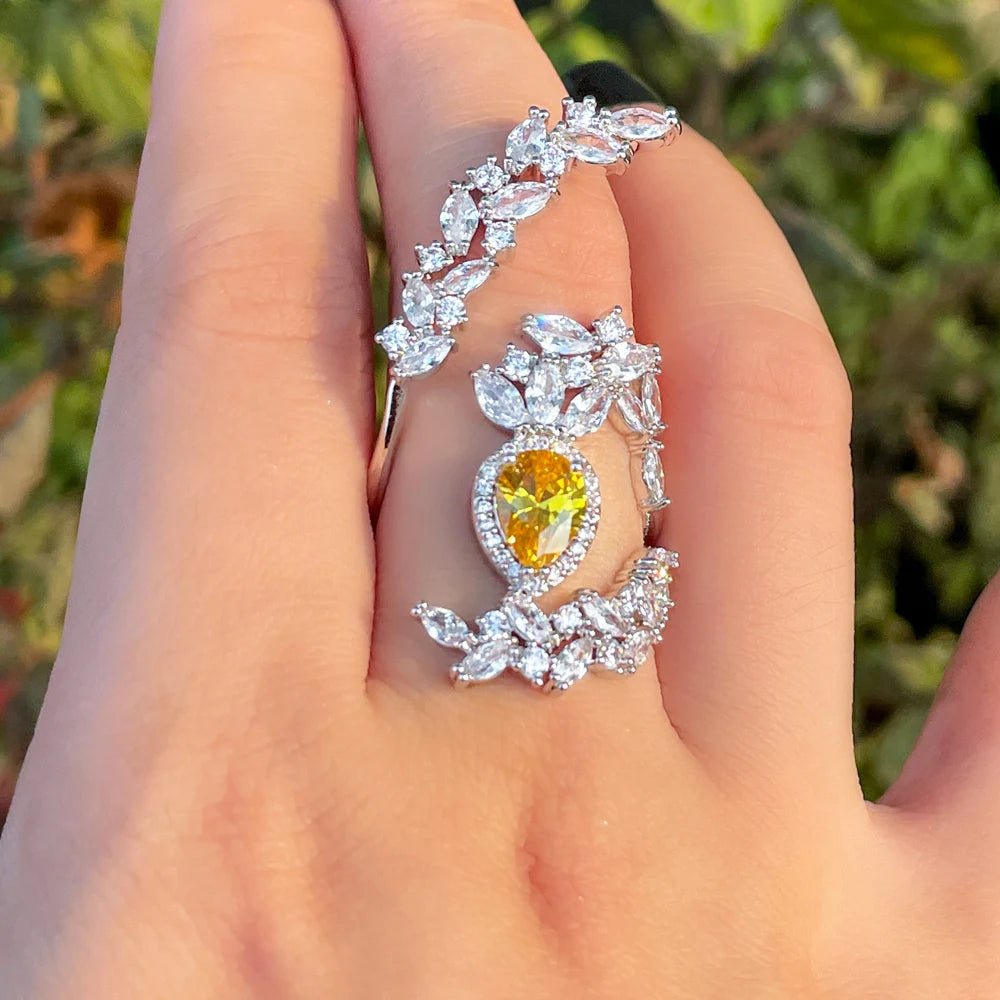 RingsYellow Cocktail Open Rings R223 - WS JewelleryBridal RingCocktail RingFlower Ring