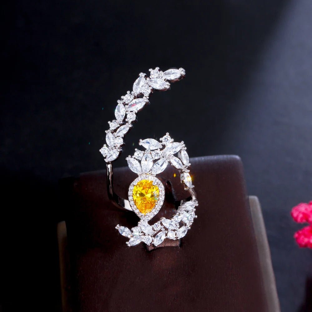 RingsYellow Cocktail Open Rings R223 - WS JewelleryBridal RingCocktail RingFlower Ring