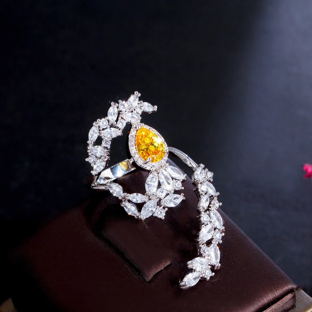 RingsYellow Cocktail Open Rings R223 - WS JewelleryBridal RingCocktail RingFlower Ring