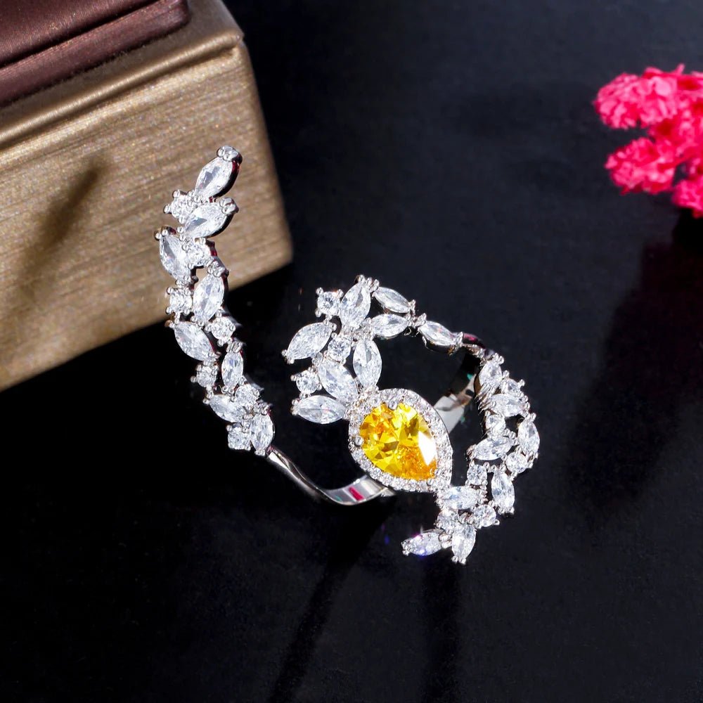 RingsYellow Cocktail Open Rings R223 - WS JewelleryBridal RingCocktail RingFlower Ring