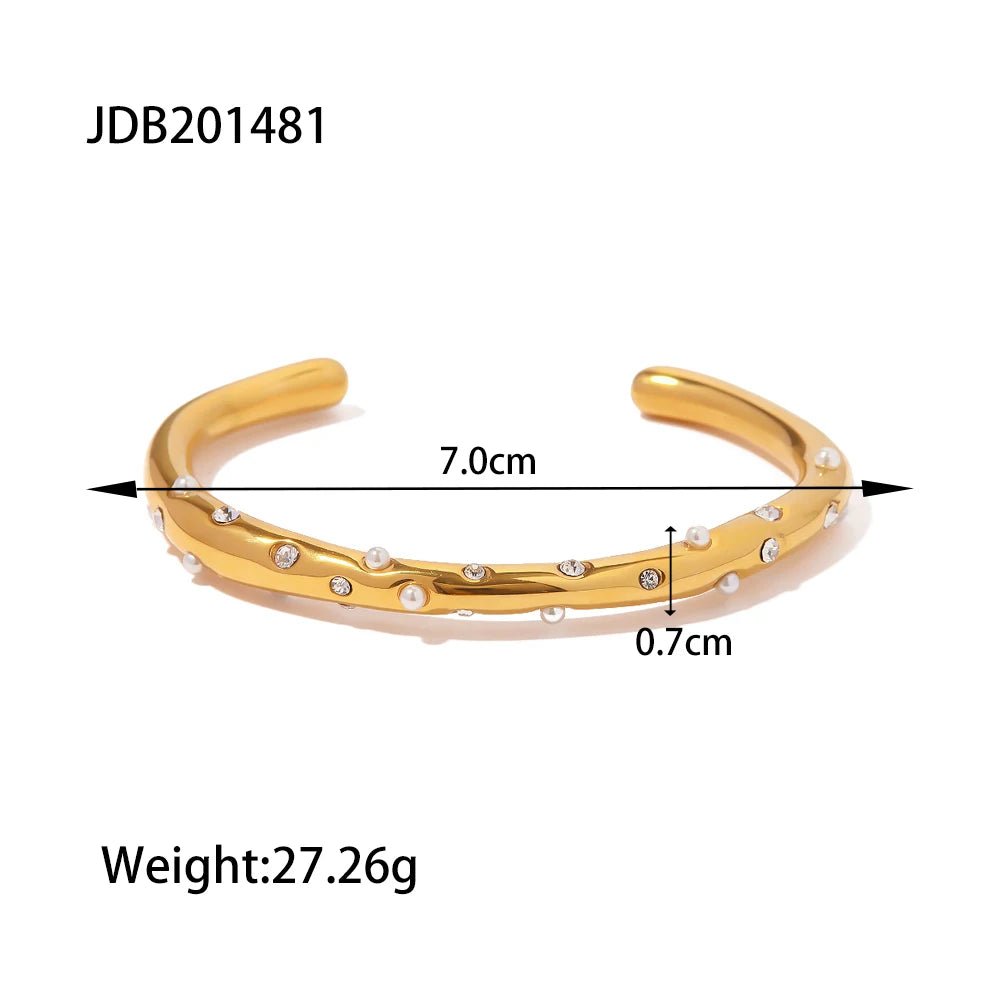 18K Gold Color Waterproof Stainless Steel Cuff Open Bracelet Bangle - WS JewelleryStainless Steel