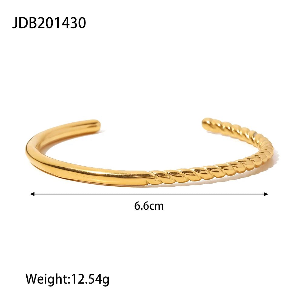 18K Gold Color Waterproof Stainless Steel Cuff Open Bracelet Bangle - WS JewelleryStainless Steel