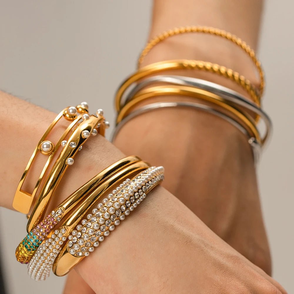 18K Gold Color Waterproof Stainless Steel Cuff Open Bracelet Bangle - WS JewelleryStainless Steel