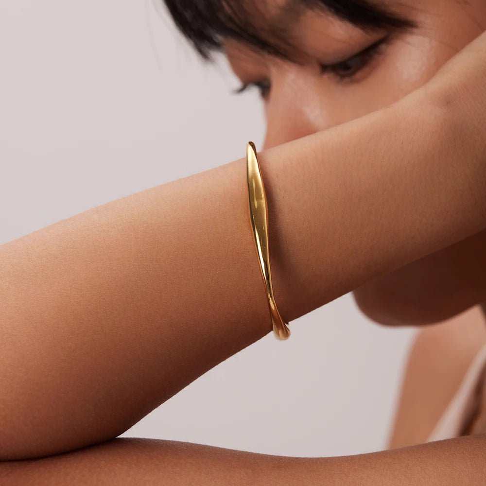 18K Gold Color Waterproof Stainless Steel Cuff Open Bracelet Bangle - WS JewelleryStainless Steel