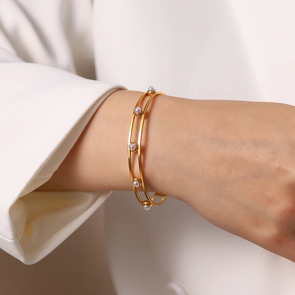 18K Gold Color Waterproof Stainless Steel Cuff Open Bracelet Bangle - WS JewelleryStainless Steel