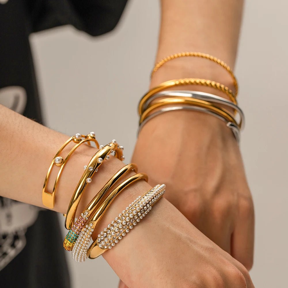 18K Gold Color Waterproof Stainless Steel Cuff Open Bracelet Bangle - WS JewelleryStainless Steel
