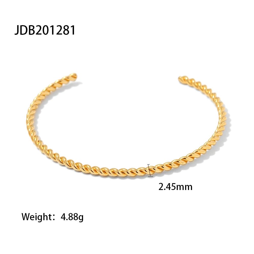 18K Gold Color Waterproof Stainless Steel Cuff Open Bracelet Bangle - WS JewelleryStainless Steel