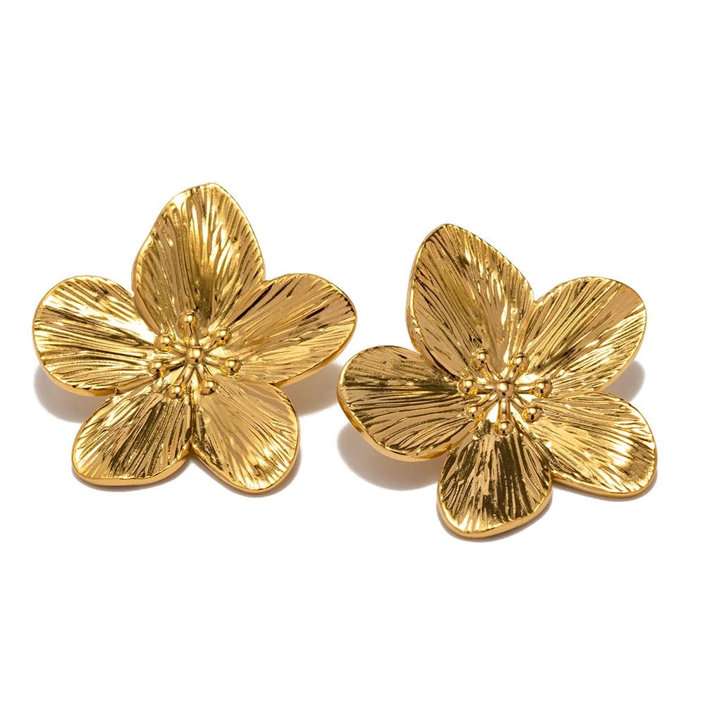 18k Gold Plated Stainless Steel Hypoallergenic Vintage Flower Stud Earrings - WS JewelleryStainless Steel