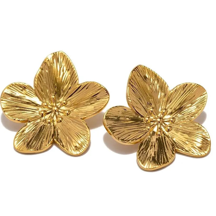 18k Gold Plated Stainless Steel Hypoallergenic Vintage Flower Stud Earrings - WS JewelleryStainless Steel