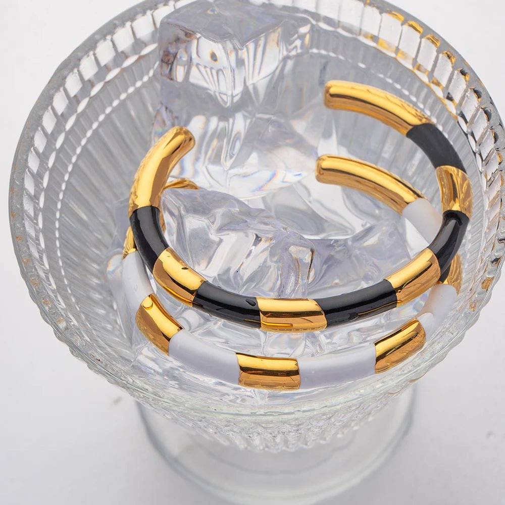 18K GP Stainless Steel Black And White Cuff Bangles - WS JewelleryStainless Steel